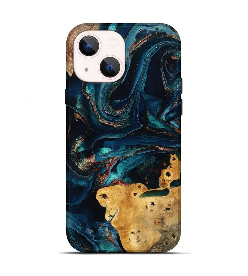 iPhone 13 Wood Live Edge Phone Case - Benny (Teal & Gold, 795593)