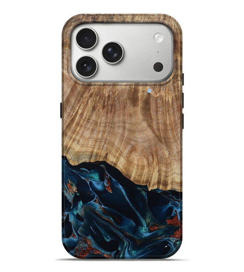 iPhone 17 Pro Max Wood Live Edge Phone Case - Aliana (Teal & Gold, 795594)