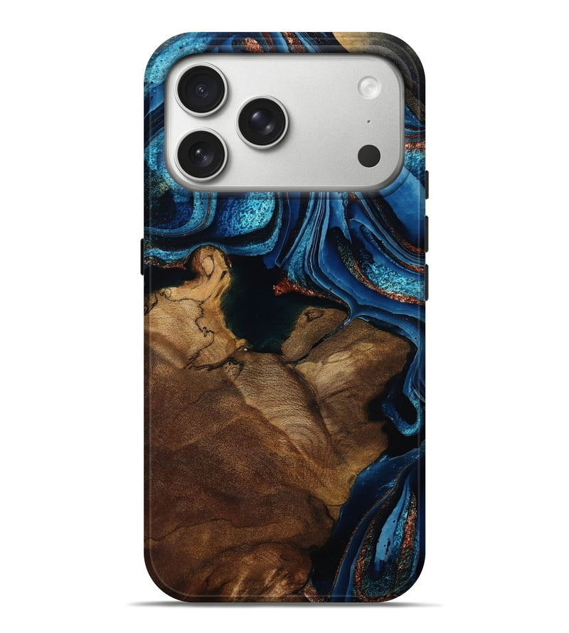 iPhone 17 Pro Max Wood Live Edge Phone Case - Juliet (Teal & Gold, 795595)