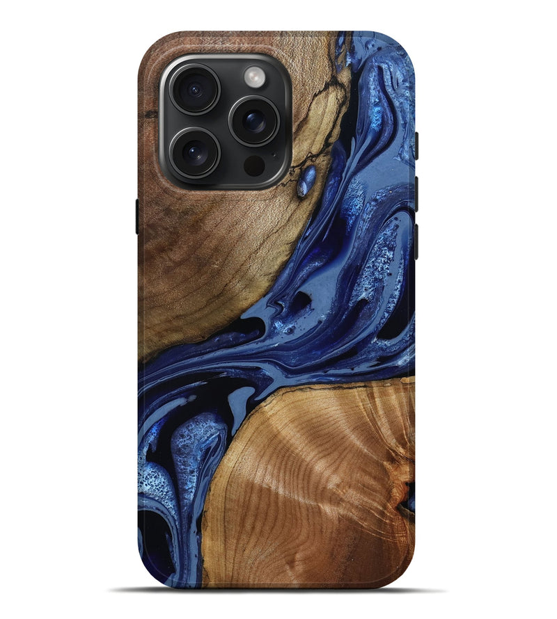 iPhone 16 Pro Max Wood Live Edge Phone Case - Leo (Blue, 795602)