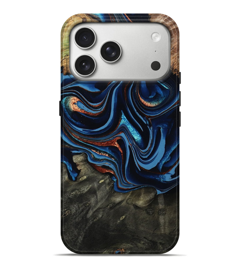 iPhone 17 Pro Max Wood Live Edge Phone Case - Kevon (Teal & Gold, 795605)