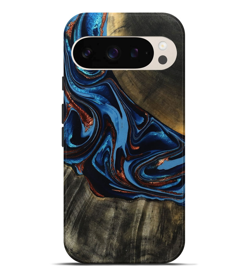 Pixel 10 Pro XL Wood Live Edge Phone Case - Nora (Teal & Gold, 795610)