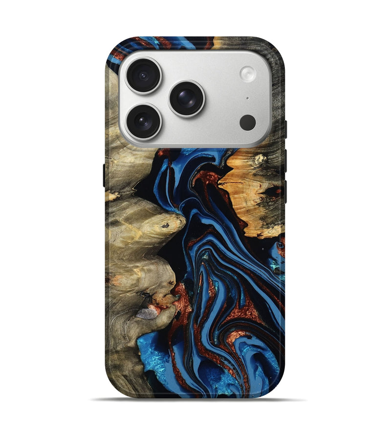 iPhone 17 Pro Wood Live Edge Phone Case - Corina (Teal & Gold, 795612)