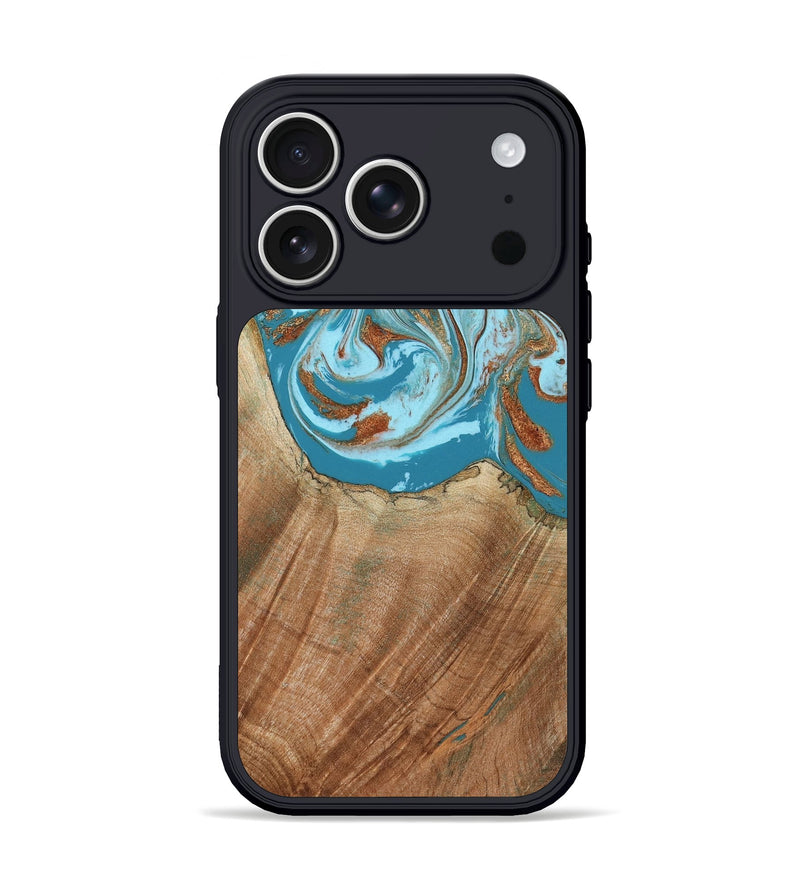 iPhone 17 Pro Wood Phone Case - Devyn (Teal & Gold, 795731)
