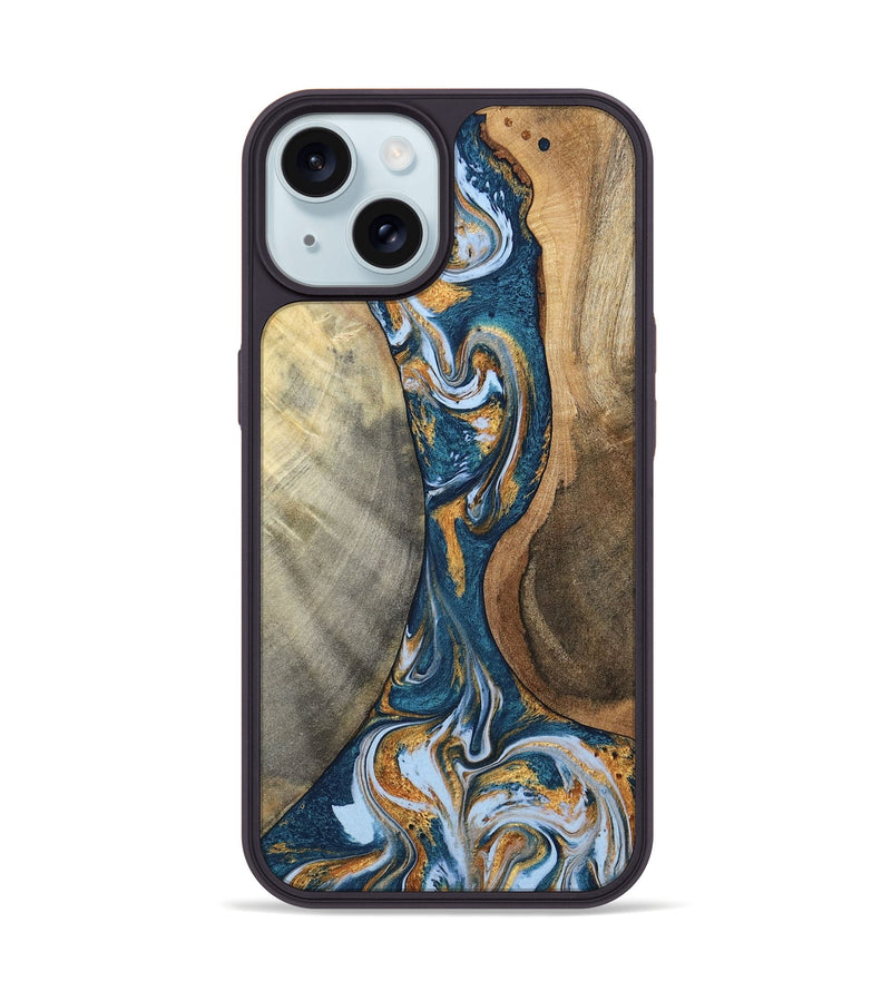 iPhone 15 Wood Phone Case - Jagger (Teal & Gold, 795737)