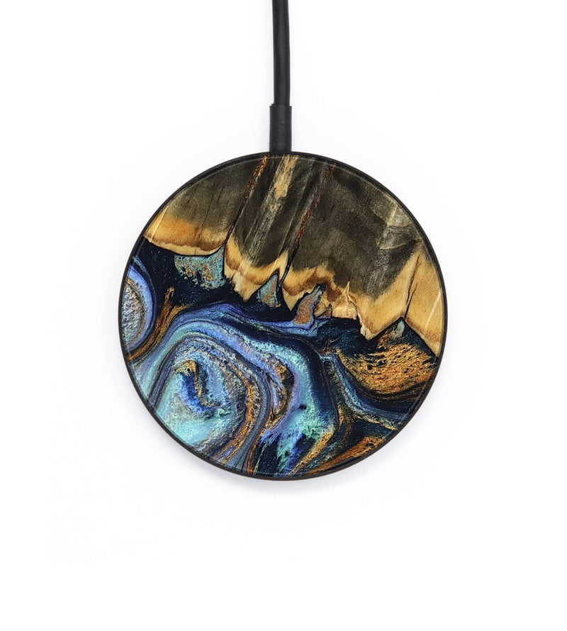 Circle Wood Wireless Charger - Carrie (Teal & Gold, 795855)