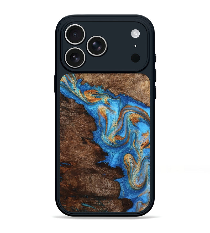 iPhone 17 Pro Max Wood Phone Case - Vida (Teal & Gold, 795862)