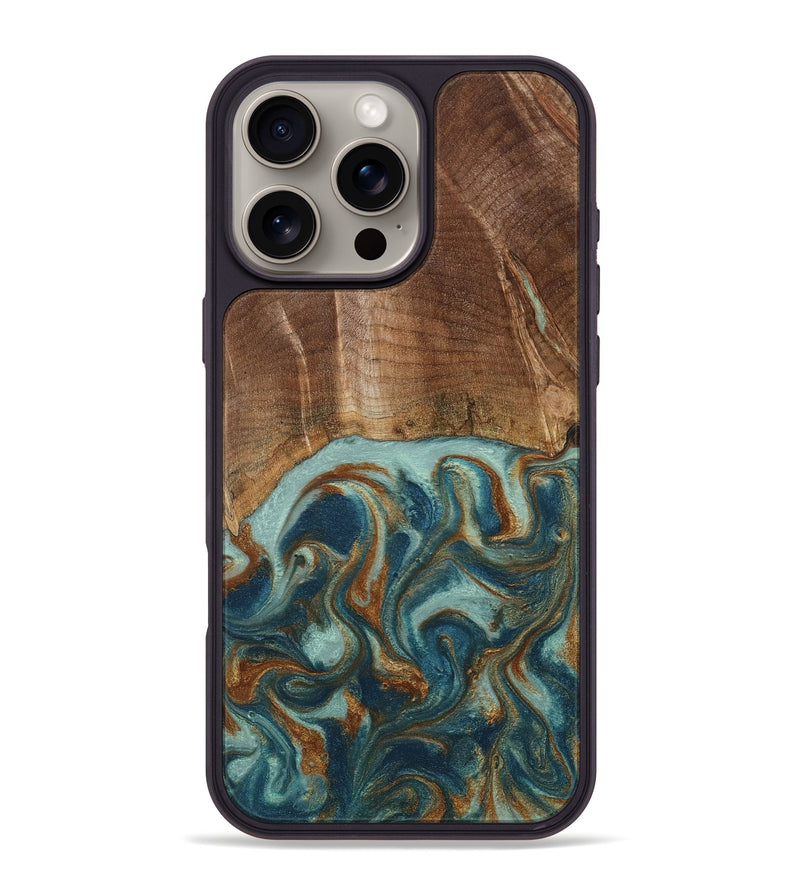 iPhone 16 Pro Max Wood Phone Case - Julien (Teal & Gold, 795863)