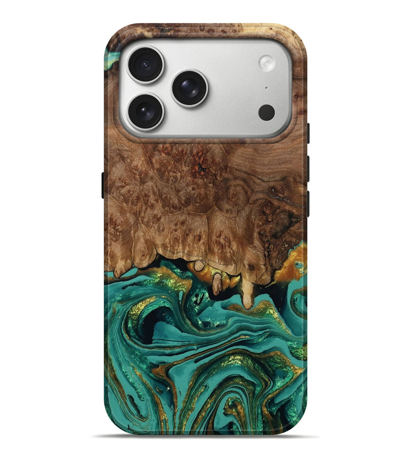 iPhone 17 Pro Max Wood Live Edge Phone Case - Damari (Teal & Gold, 795873)
