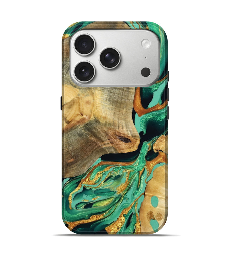 iPhone 17 Pro Wood Live Edge Phone Case - Flor (Green, 795884)