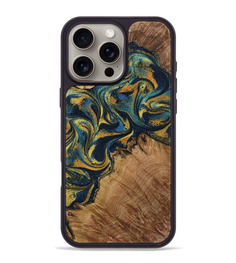 iPhone 16 Pro Max Wood Phone Case - Case (Teal & Gold, 795994)