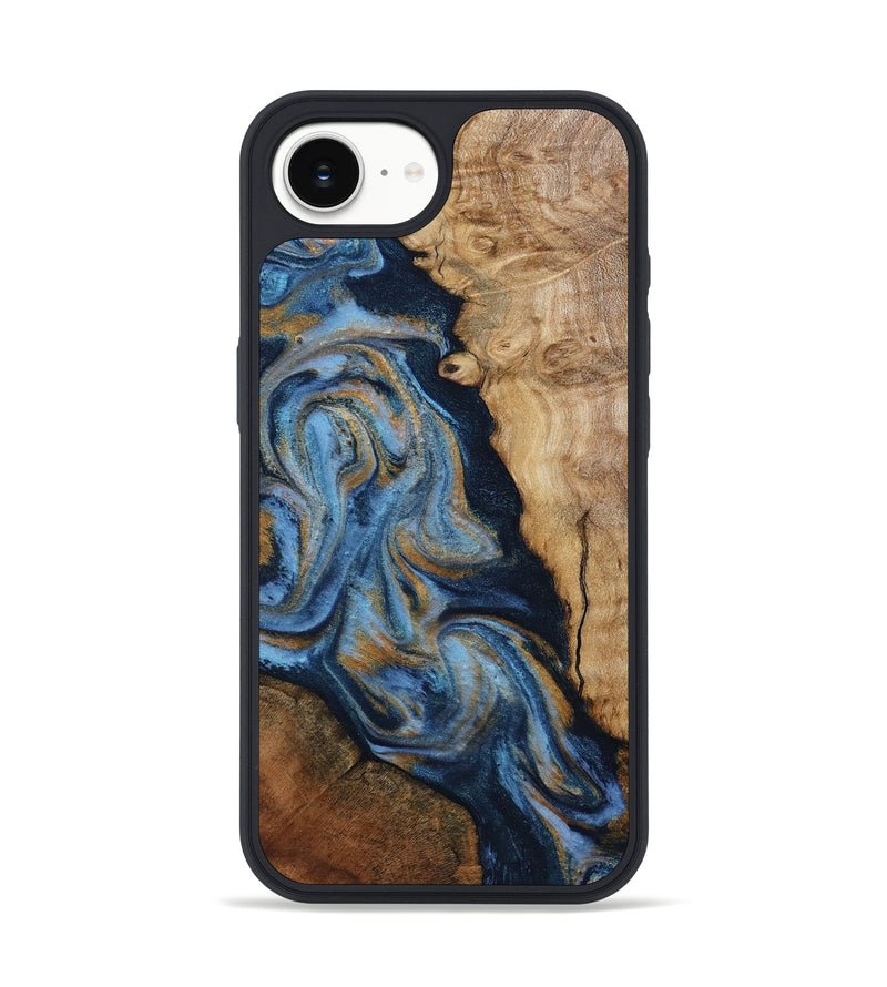 iPhone 16e Wood Phone Case - Lizette (Teal & Gold, 795996)