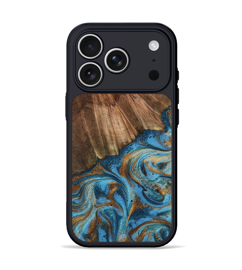 iPhone 17 Pro Wood Phone Case - Karla (Teal & Gold, 796001)