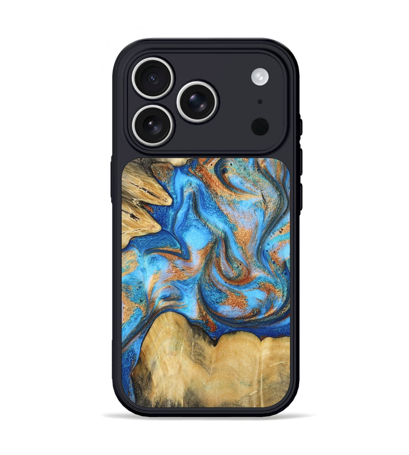 iPhone 17 Pro Wood Phone Case - Zina (Teal & Gold, 796004)