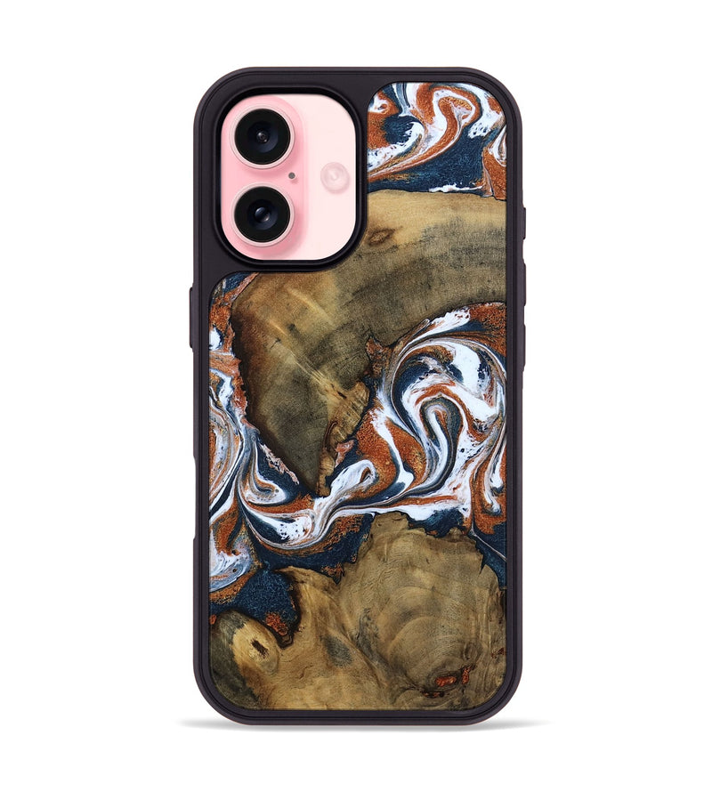 iPhone 16 Wood Phone Case - Contina (Teal & Gold, 796005)