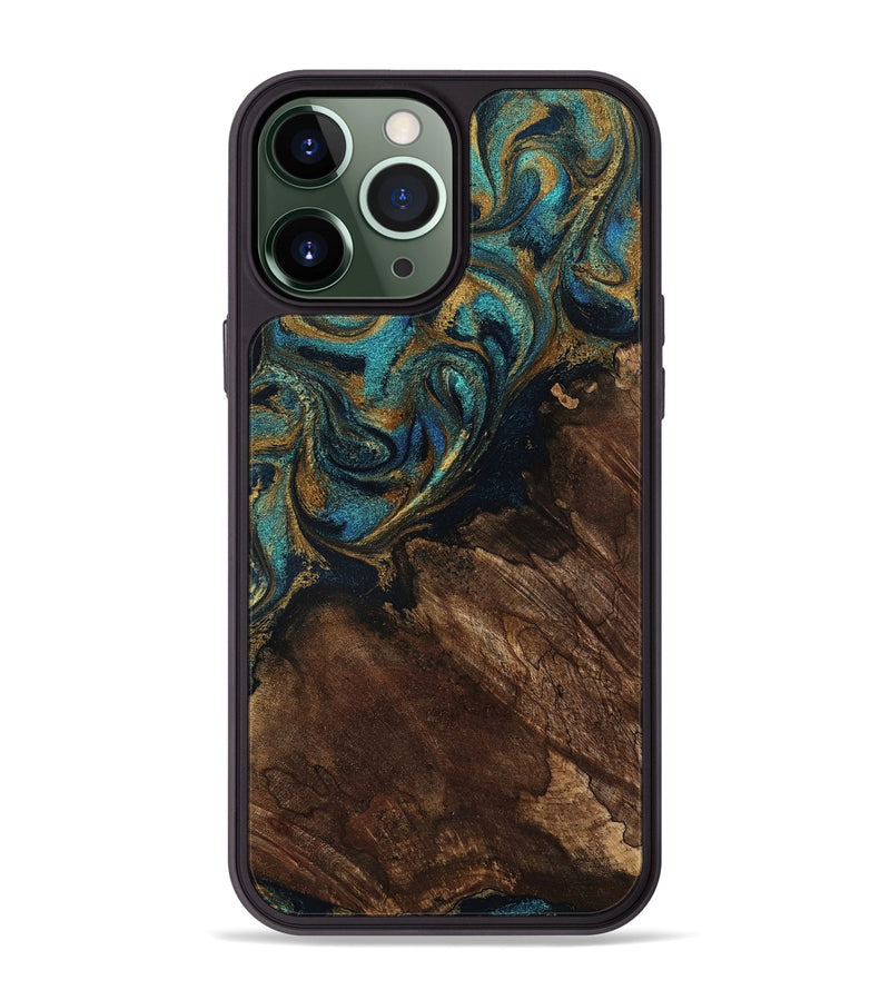 iPhone 13 Pro Max Wood Phone Case - Earlene (Teal & Gold, 796006)