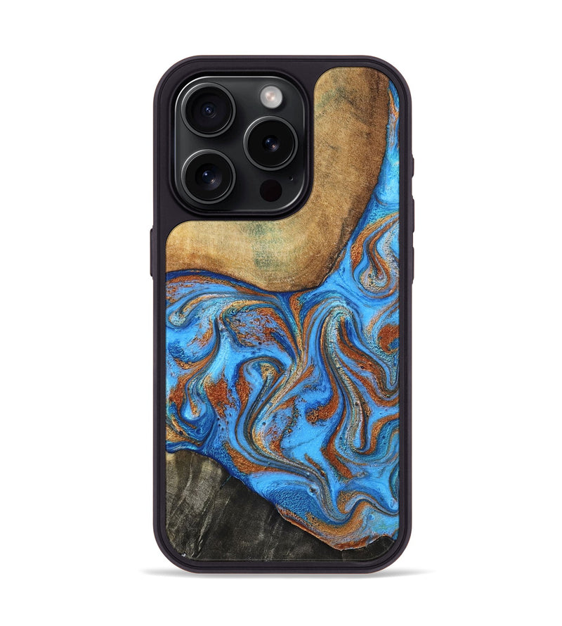iPhone 15 Pro Wood Phone Case - Viviana (Teal & Gold, 796191)