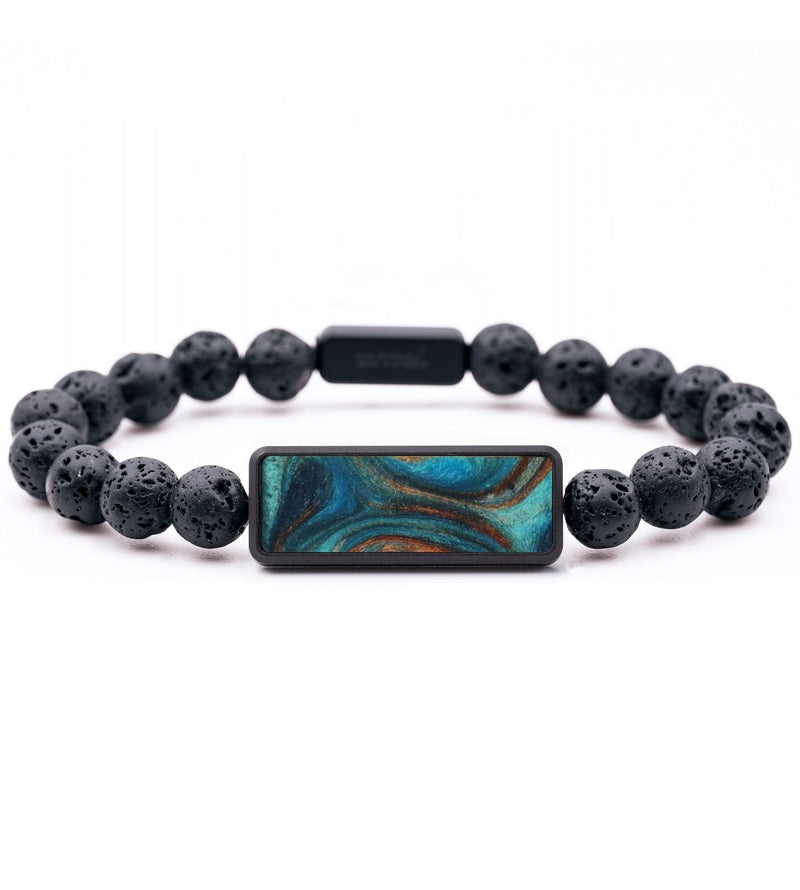 Lava Bead Wood Bracelet - Harriet (Teal & Gold, 796241)