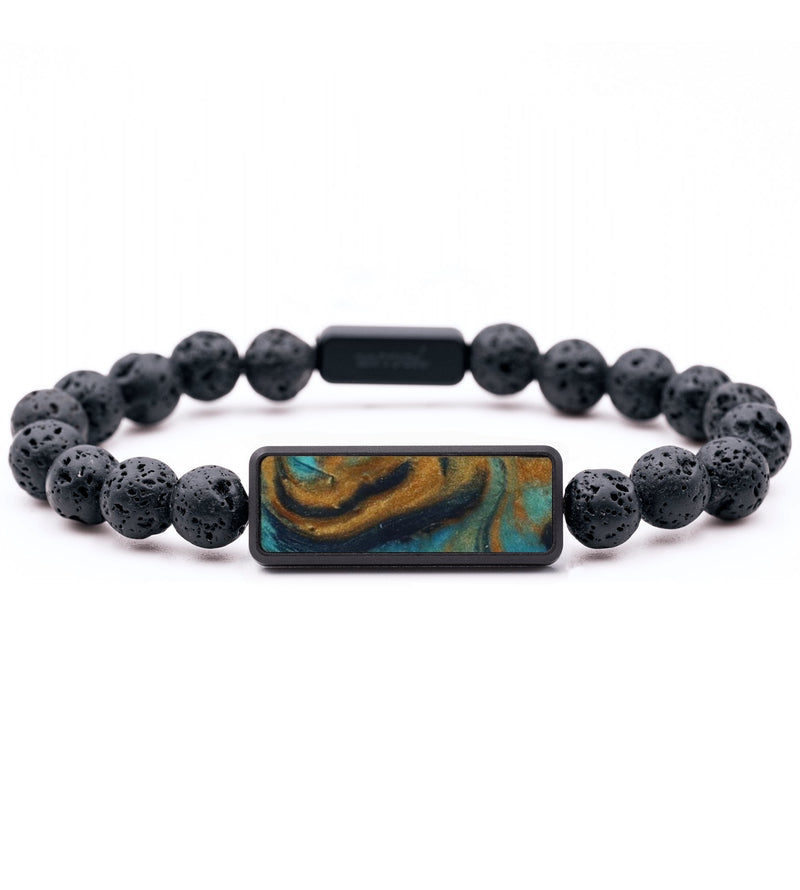 Lava Bead Wood Bracelet - Edwin (Teal & Gold, 796245)