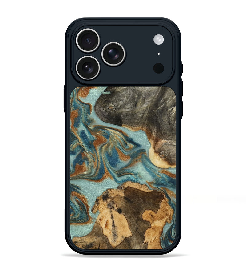 iPhone 17 Pro Max Wood Phone Case - Yolanda (Teal & Gold, 796486)