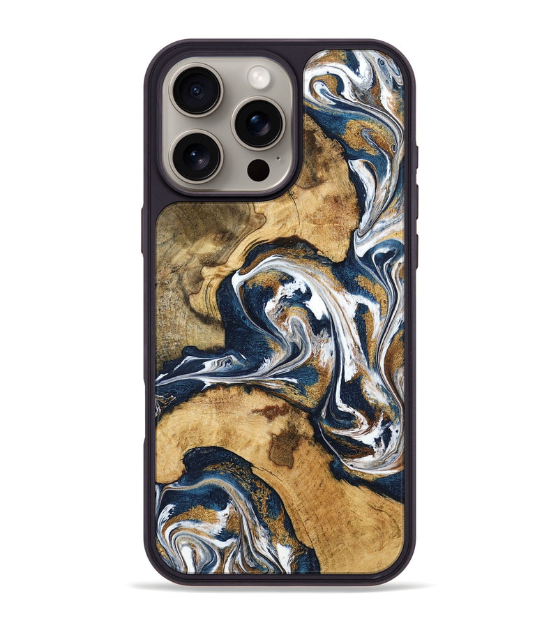 iPhone 16 Pro Max Wood Phone Case - Pennie (Teal & Gold, 796490)