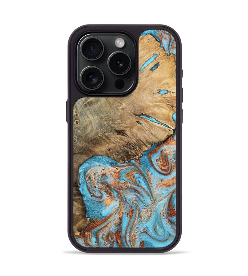 iPhone 15 Pro Wood Phone Case - King (Teal & Gold, 796491)