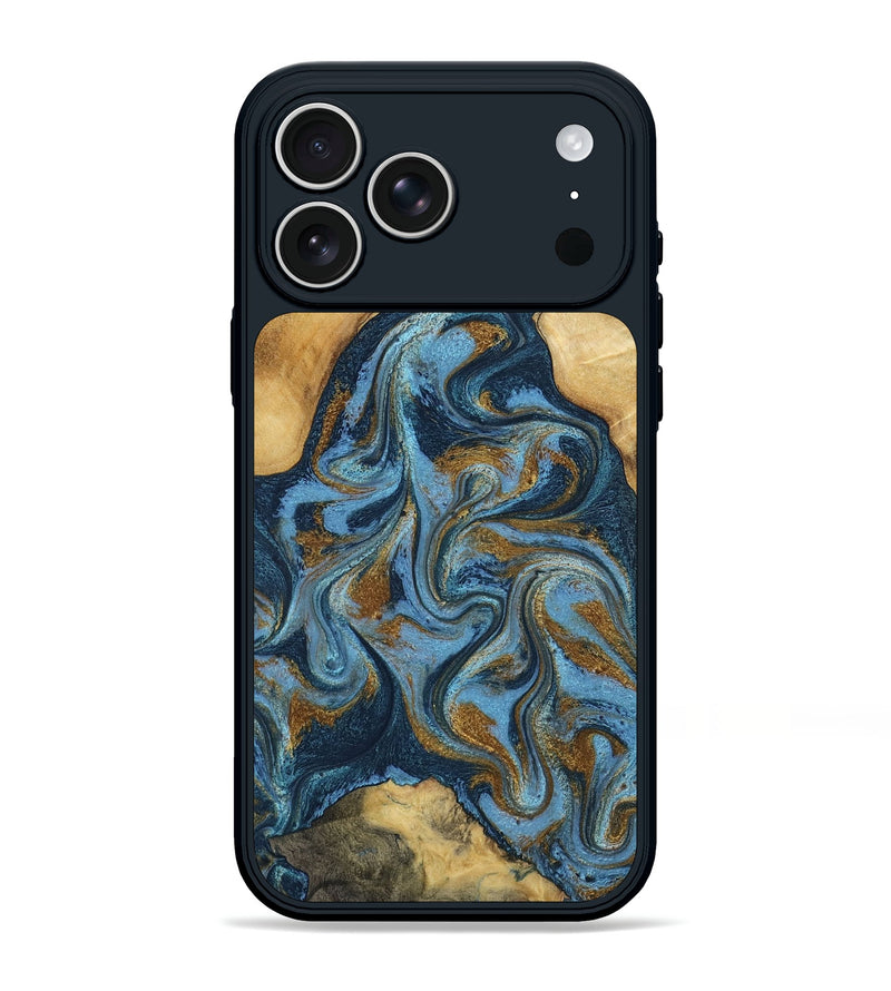 iPhone 17 Pro Max Wood Phone Case - Ameer (Teal & Gold, 796494)