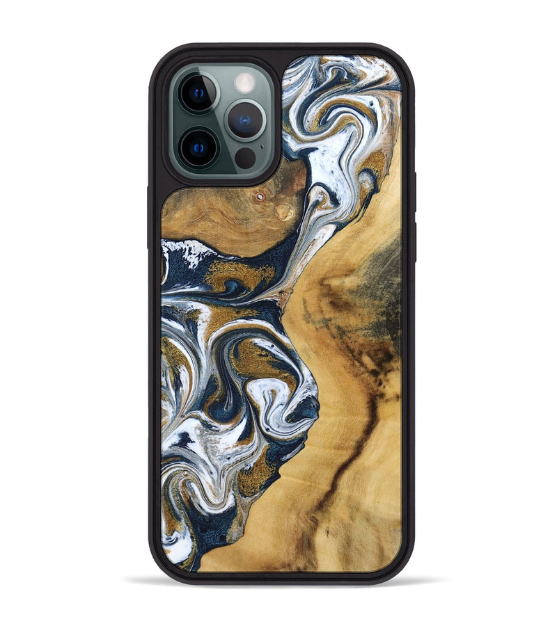 iPhone 12 Pro Max Wood Phone Case - Emberly (Teal & Gold, 796524)