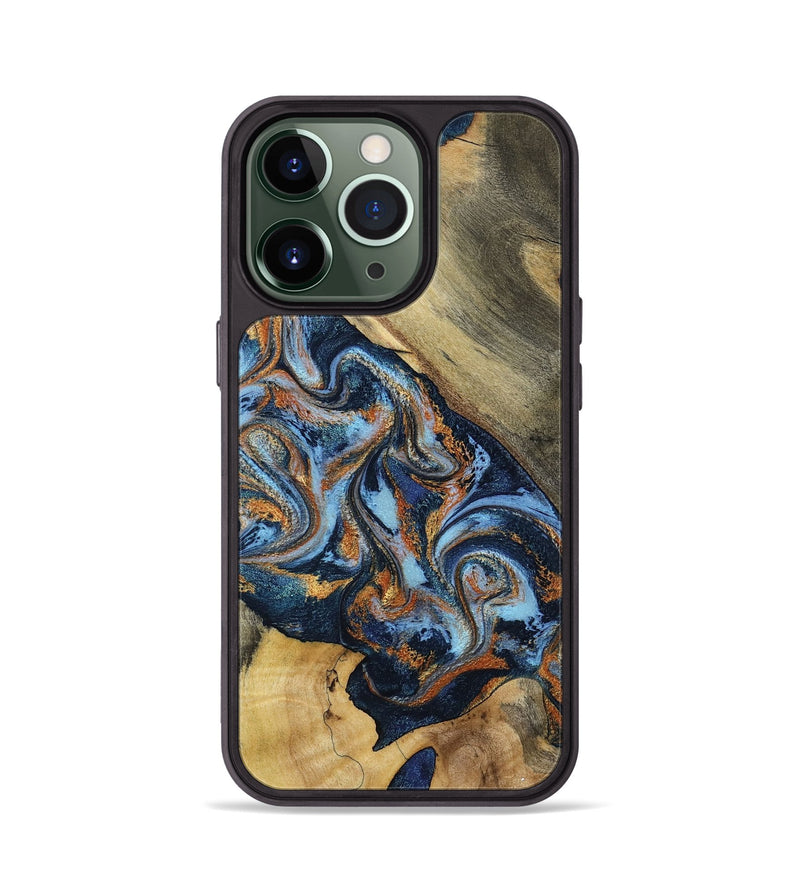 iPhone 13 Pro Wood Phone Case - Keon (Teal & Gold, 796526)