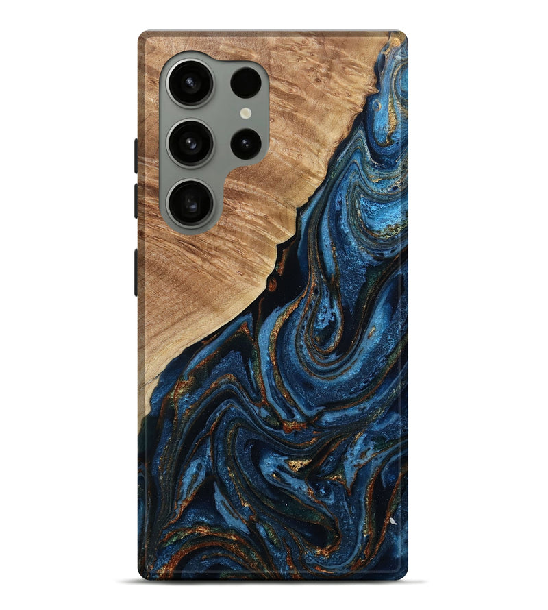 Galaxy S24 Ultra Wood Live Edge Phone Case - Kierra (Teal & Gold, 796825)