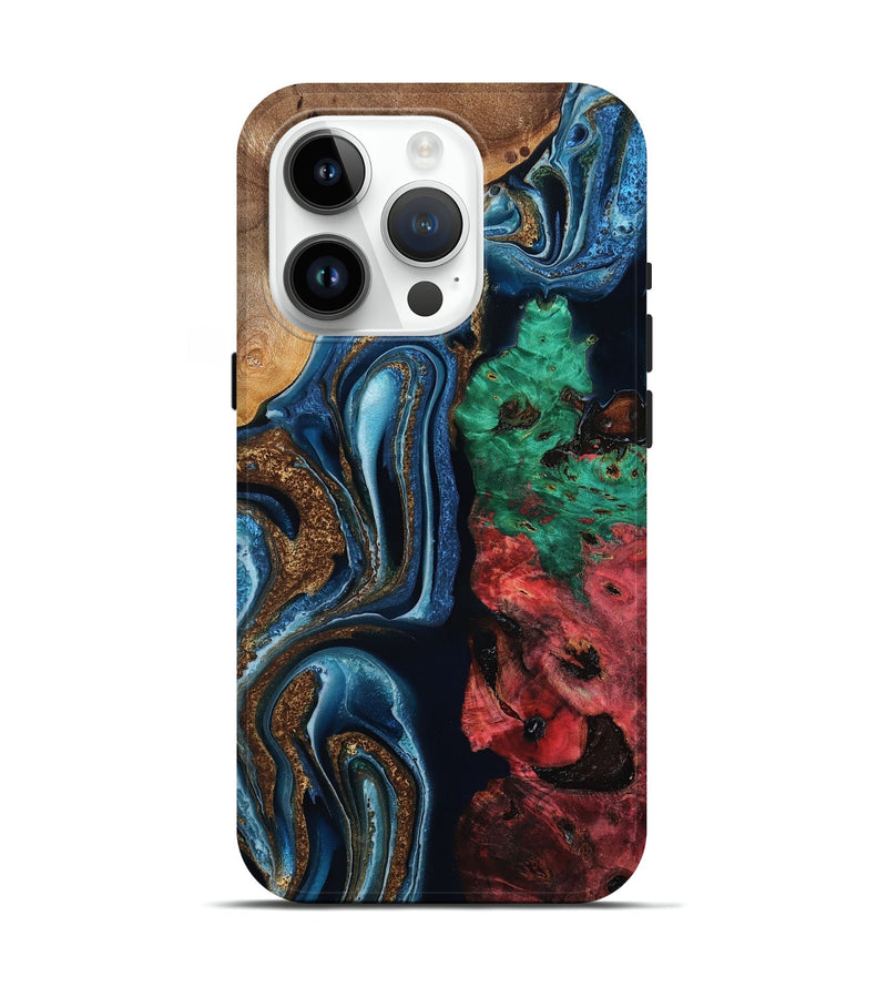 iPhone 15 Pro Wood Live Edge Phone Case - Price (Teal & Gold, 796826)