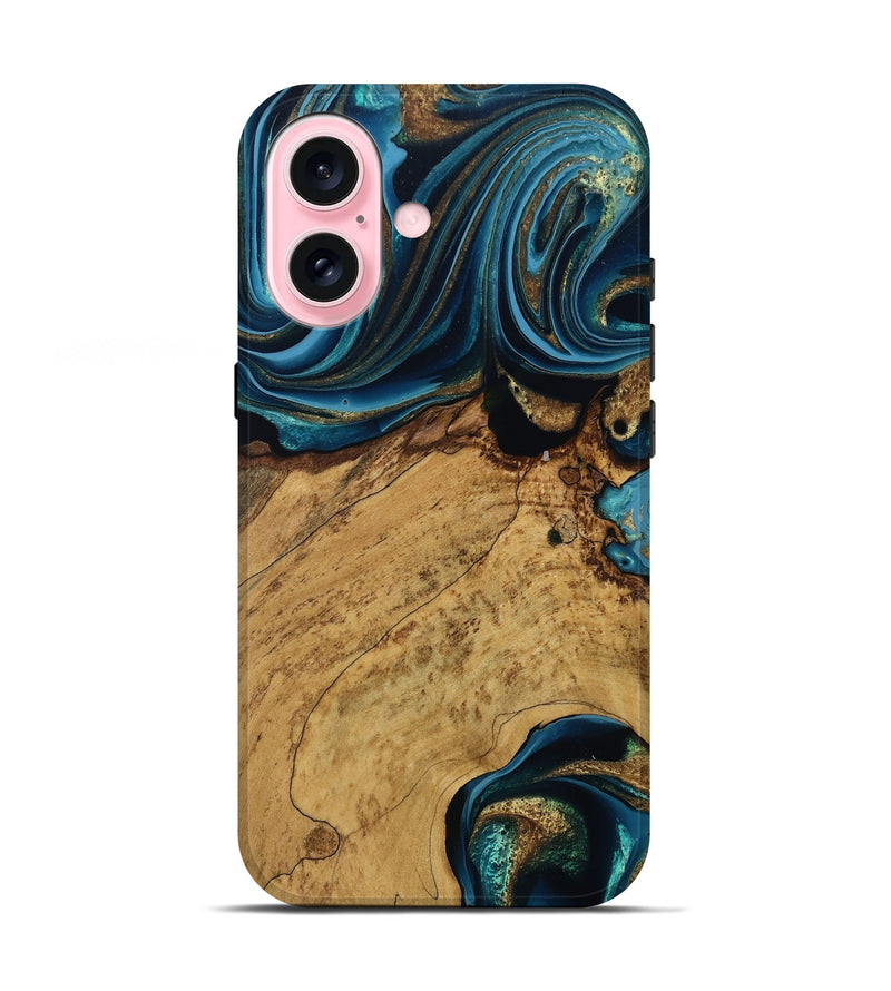 iPhone 17 Wood Live Edge Phone Case - Jackson (Teal & Gold, 796839)