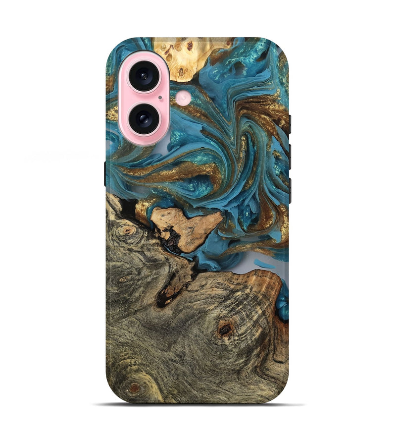 iPhone 17 Wood Live Edge Phone Case - Tracey (Teal & Gold, 796843)