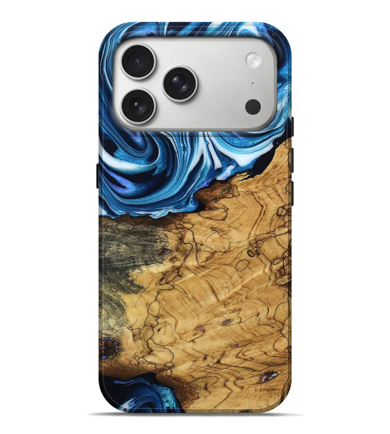 iPhone 17 Pro Max Wood Live Edge Phone Case - Teressa (Blue, 796858)