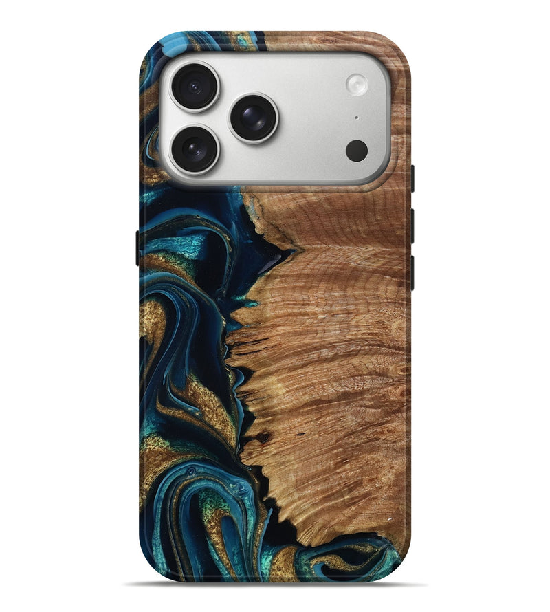 iPhone 17 Pro Max Wood Live Edge Phone Case - Monroe (Teal & Gold, 796860)