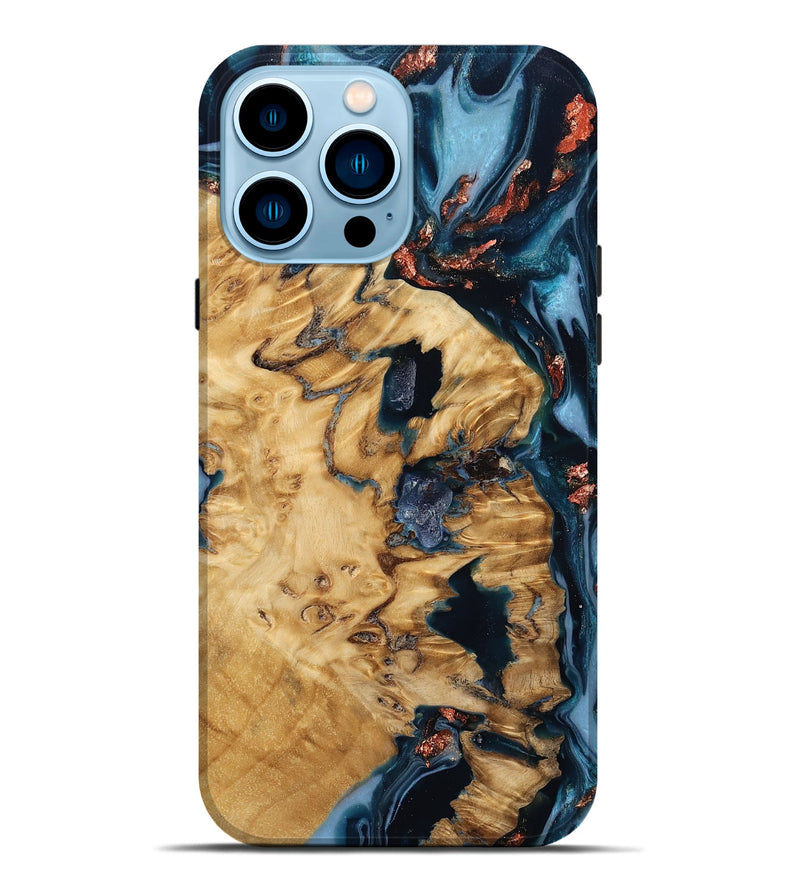 iPhone 14 Pro Max Wood Live Edge Phone Case - Vern (Teal & Gold, 796861)