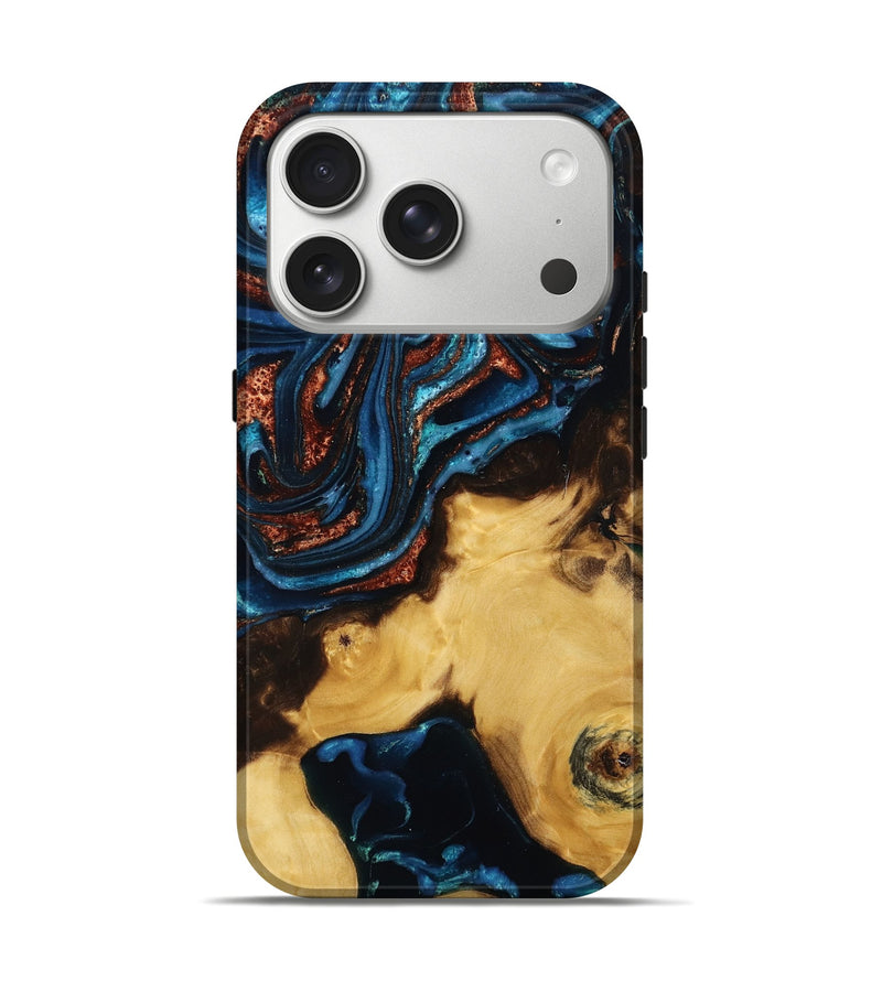 iPhone 17 Pro Wood Live Edge Phone Case - Araya (Teal & Gold, 796866)