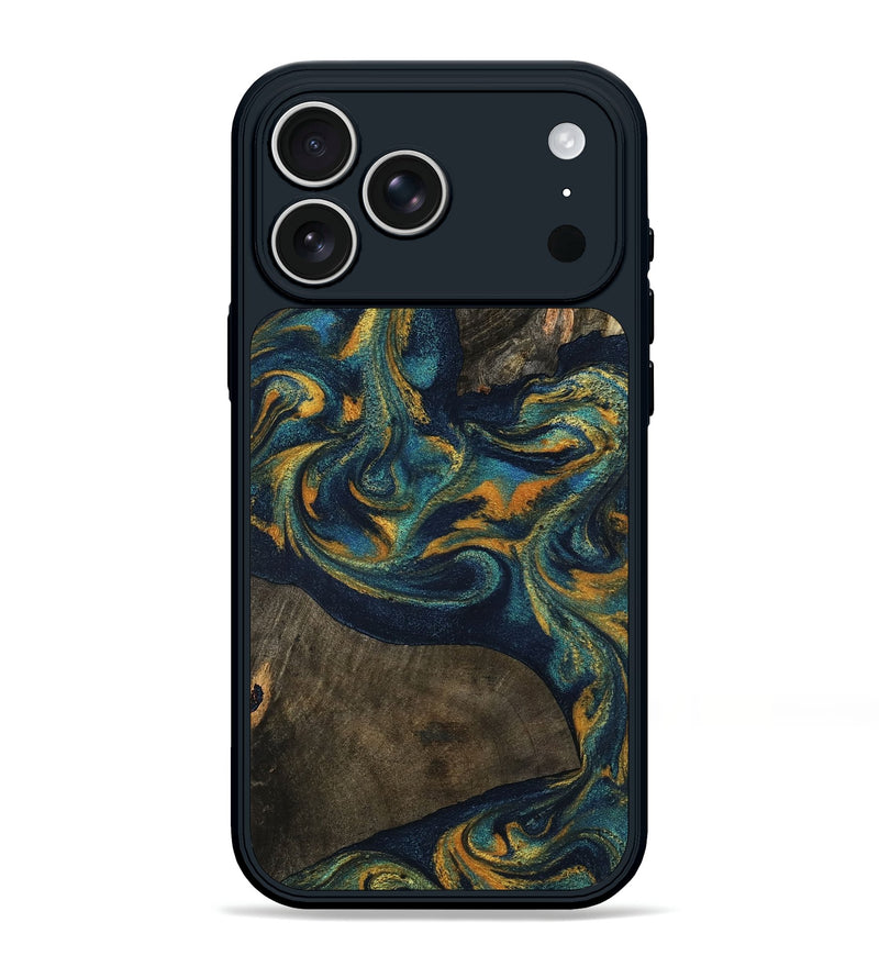 iPhone 17 Pro Max Wood Phone Case - Murray (Teal & Gold, 796953)