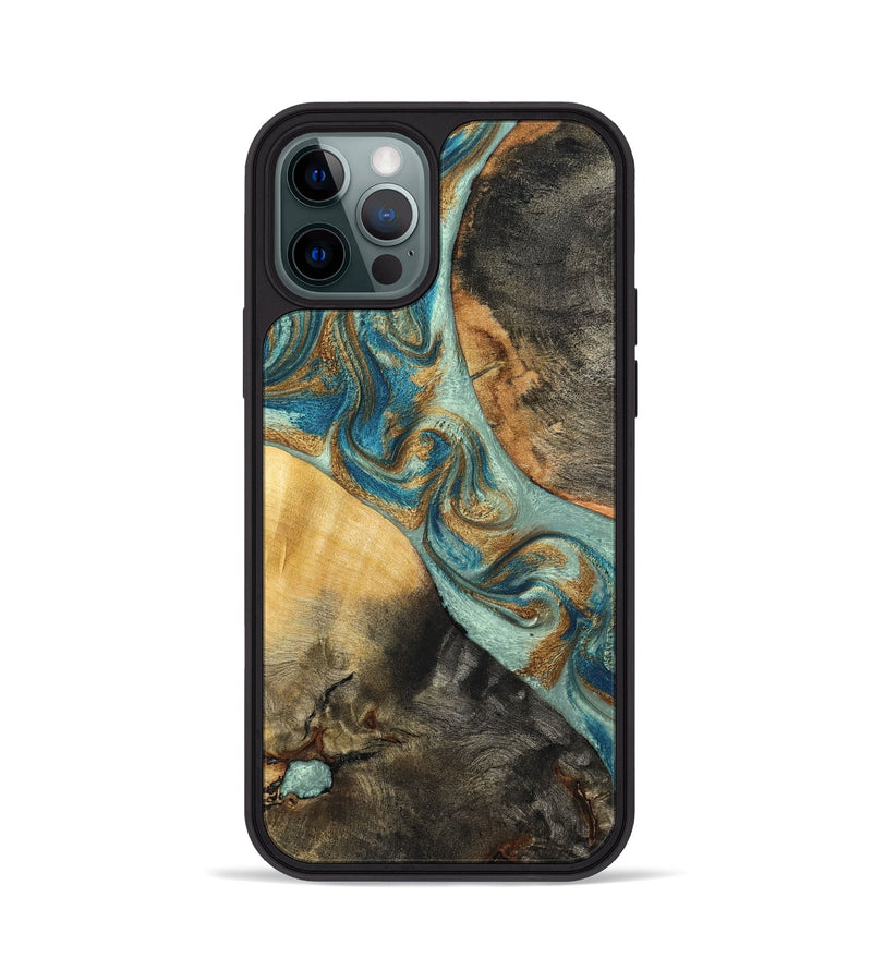 iPhone 12 Pro Wood Phone Case - Darwin (Teal & Gold, 796958)