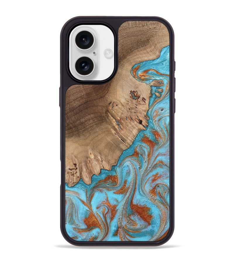 iPhone 16 Plus Wood Phone Case - Hobart (Teal & Gold, 796961)