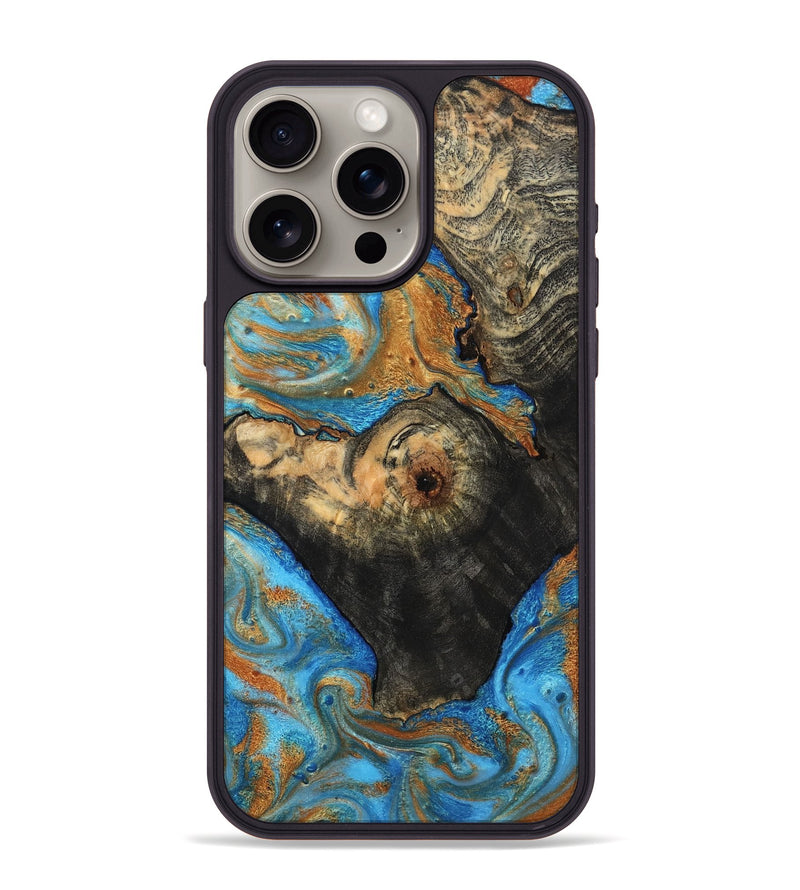 iPhone 15 Pro Max Wood Phone Case - Betty (Teal & Gold, 796963)