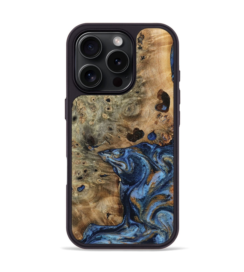 iPhone 16 Pro Wood Phone Case - Azul (Teal & Gold, 796964)