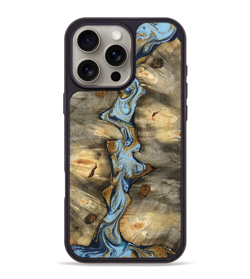 iPhone 16 Pro Max Wood Phone Case - Kamari (Teal & Gold, 796968)