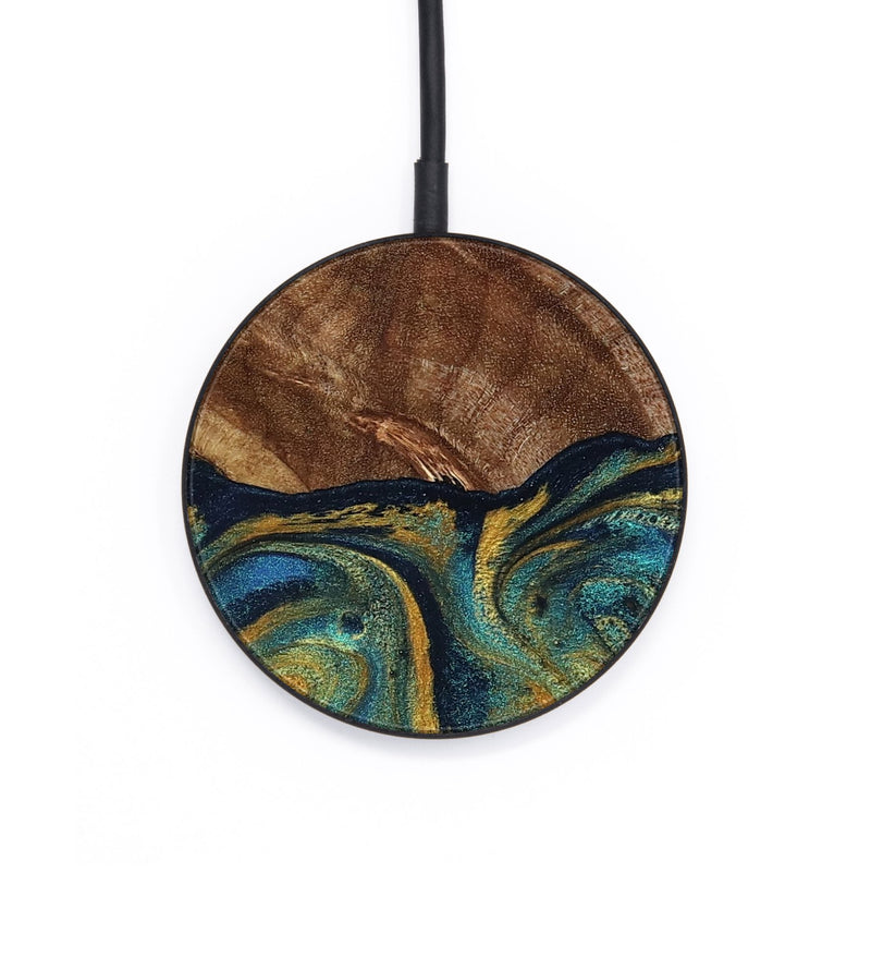 Circle Wood Wireless Charger - Zada (Teal & Gold, 796969)