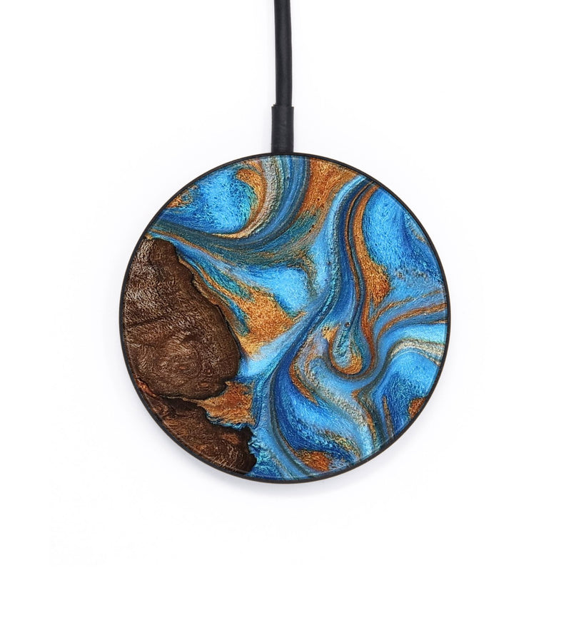 Circle Wood Wireless Charger - Kiana (Teal & Gold, 796971)
