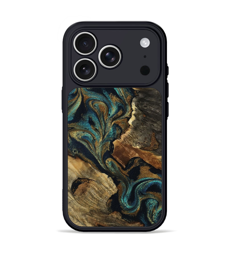 iPhone 17 Pro Wood Phone Case - Keily (Teal & Gold, 796976)