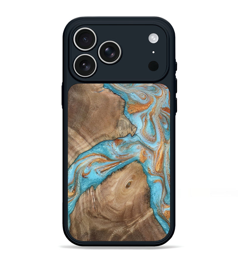 iPhone 17 Pro Max Wood Phone Case - Marlys (Teal & Gold, 796977)