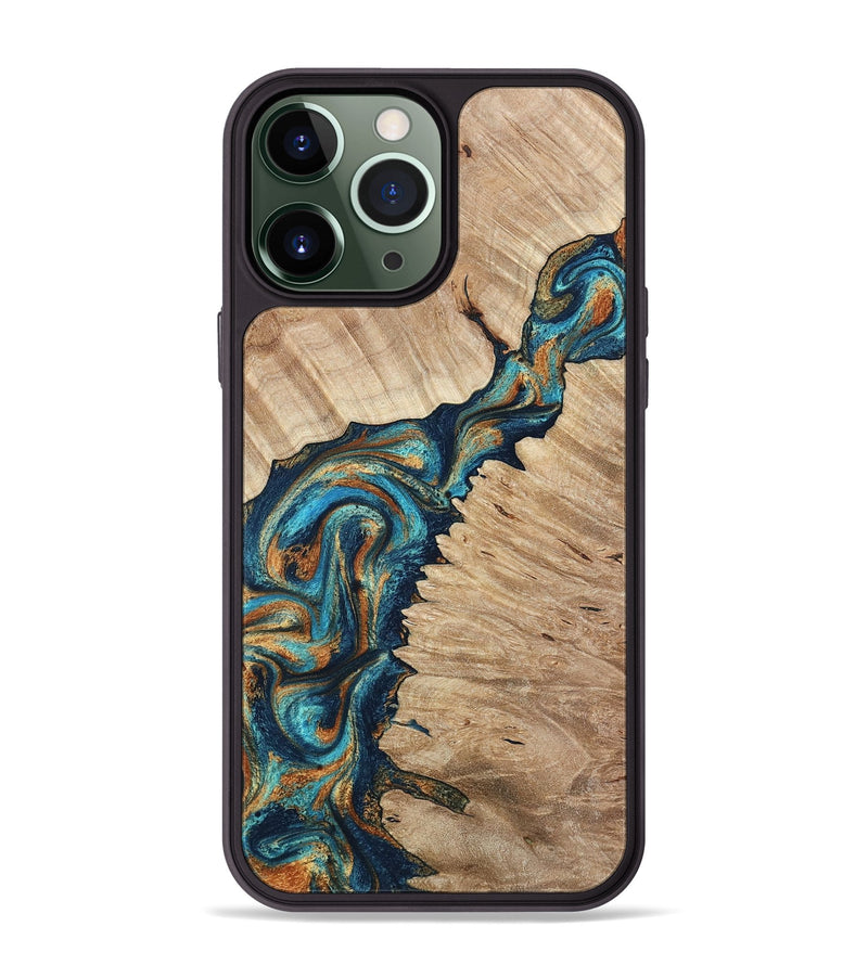 iPhone 13 Pro Max Wood Phone Case - Lura (Teal & Gold, 796978)