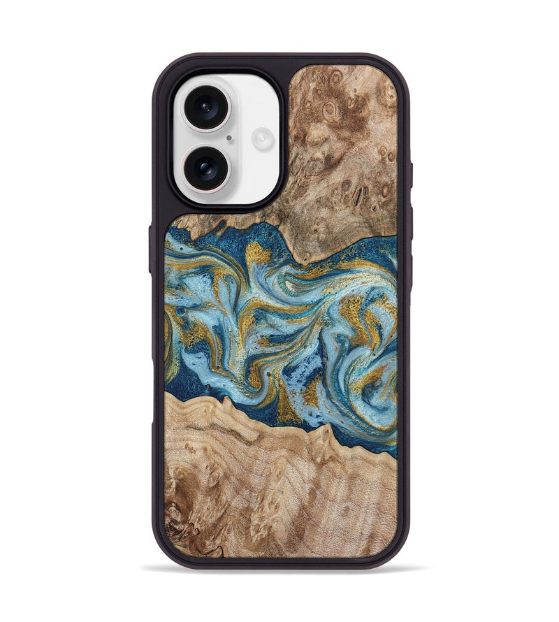 iPhone 17 Wood Phone Case - Emanuel (Teal & Gold, 796979)