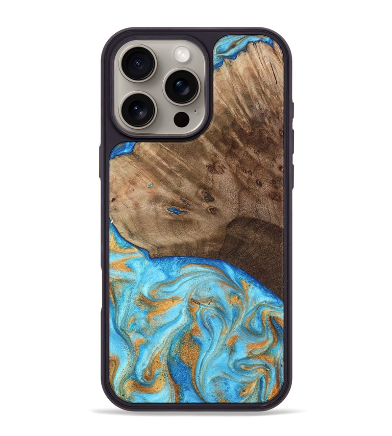 iPhone 16 Pro Max Wood Phone Case - Alyse (Teal & Gold, 796980)